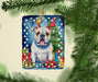 White English Bulldog Christmas Reindeer Porcelain Ornament Christmas Tree Hanging Decorations for Home Christmas Holiday, Rectangle, Gift, Multicolor