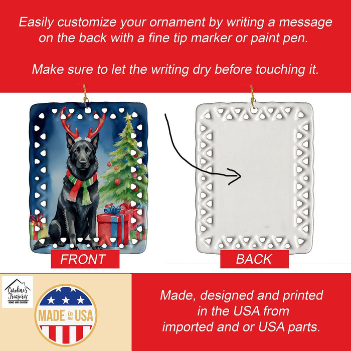 Belgian Sheepdog Christmas Reindeer Porcelain Ornament Christmas Tree Hanging Decorations for Home Christmas Holiday, Rectangle, Gift, Multicolor