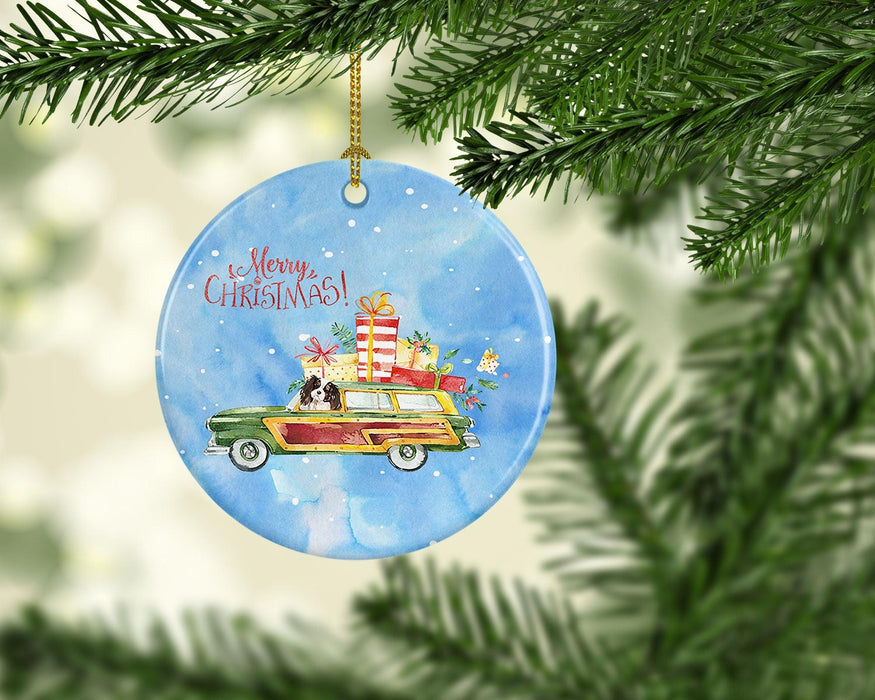 Merry Christmas Tricolor Cavalier Spaniel Ceramic Ornament Christmas Tree Hanging Decorations for Home Christmas Holiday, Party, Gift, 3 in, Multicolor