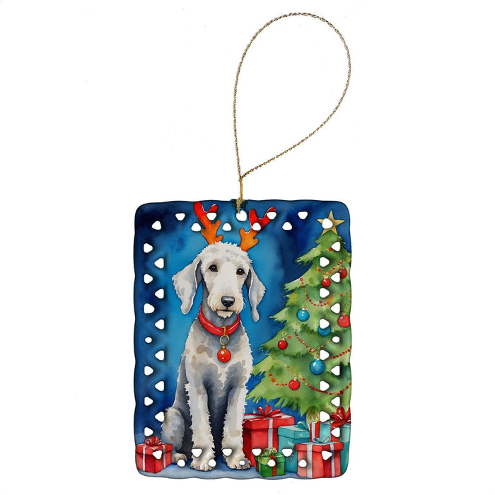 Bedlington Terrier Christmas Reindeer Porcelain Ornament Christmas Tree Hanging Decorations for Home Christmas Holiday, Rectangle, Gift, Multicolor - DTYStore