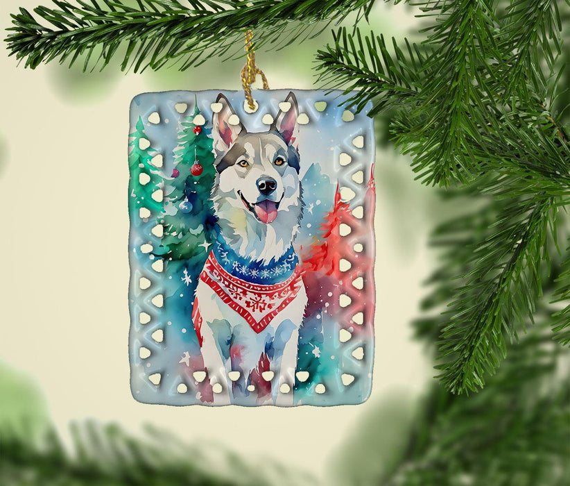 Siberian Husky Christmas Porcelain Ornament Christmas Tree Hanging Decorations for Home Christmas Holiday, Rectangle, Gift, Multicolor