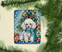 White Toy Poodle Christmas Reindeer Porcelain Ornament Christmas Tree Hanging Decorations for Home Christmas Holiday, Rectangle, Gift, Multicolor - DTYStore
