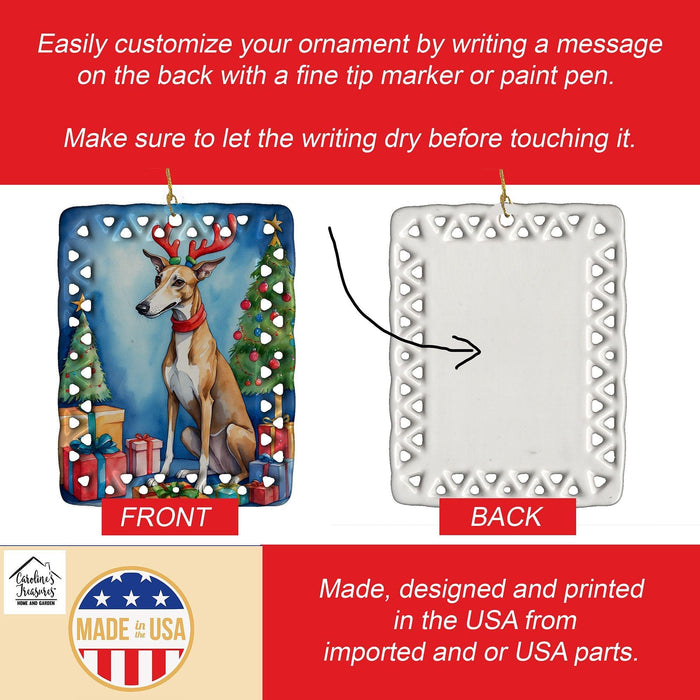 Greyhound Christmas Reindeer Porcelain Ornament Christmas Tree Hanging Decorations for Home Christmas Holiday, Rectangle, Gift, Multicolor