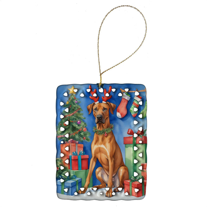 Rhodesian Ridgeback Christmas Reindeer Porcelain Ornament Christmas Tree Hanging Decorations for Home Christmas Holiday, Rectangle, Gift, Multicolor - DTYStore