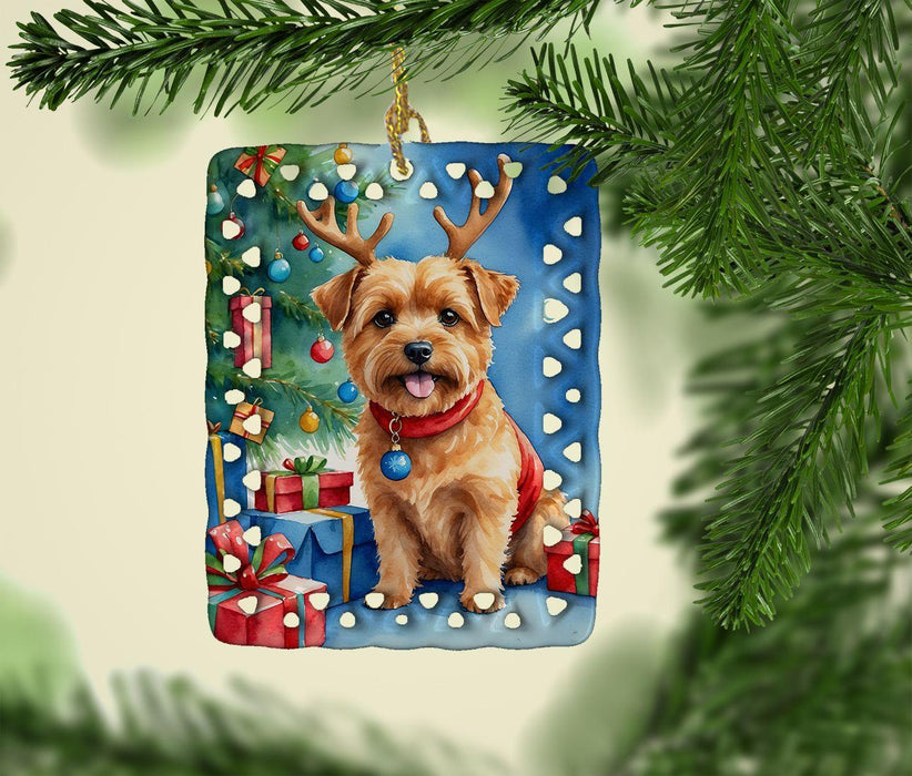Norfolk Terrier Christmas Reindeer Porcelain Ornament Christmas Tree Hanging Decorations for Home Christmas Holiday, Rectangle, Gift, Multicolor
