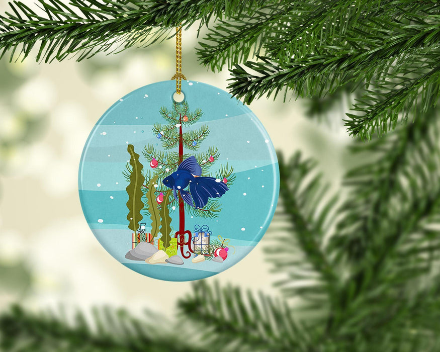 Veiltail Goldfish Merry Christmas Ceramic Ornament Christmas Tree Hanging Decorations for Home Christmas Holiday, Party, Gift, 3 in, Multicolor