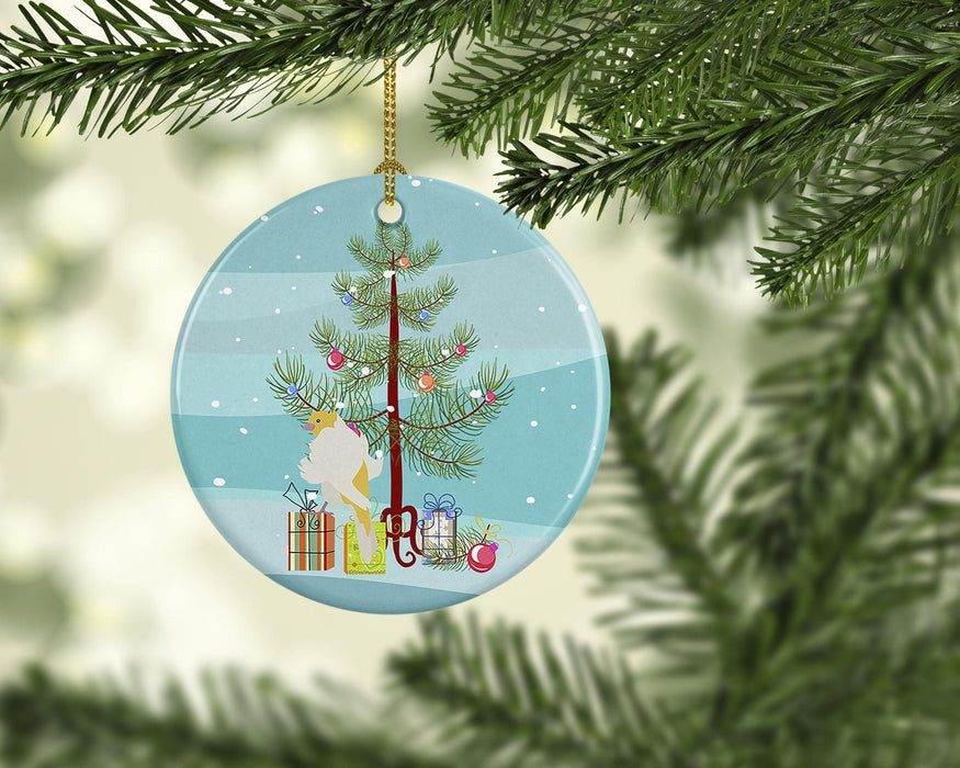 Parisian Trumpeter Canary Merry Christmas Ceramic Ornament Christmas Tree Hanging Decorations for Home Christmas Holiday, Party, Gift, 3 in, Multicolor