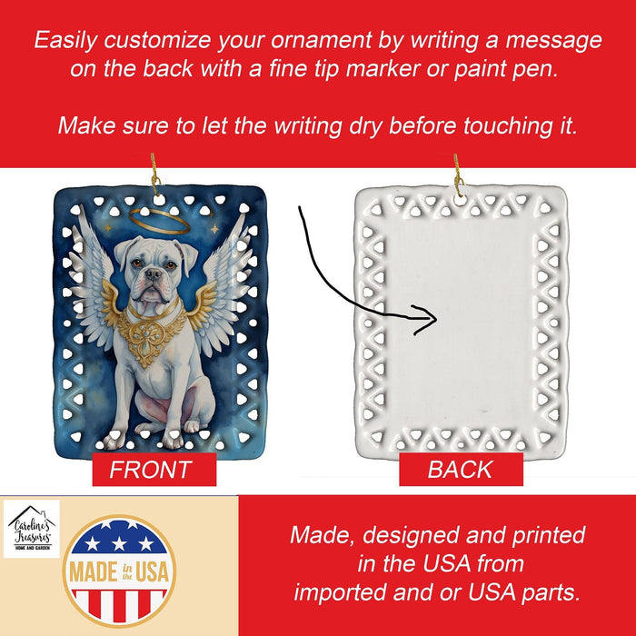 White Boxer My Angel Porcelain Ornament Christmas Tree Hanging Decorations for Home Christmas Holiday, Rectangle, Gift, Multicolor