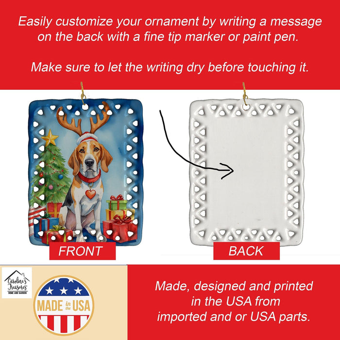 English Foxhound Christmas Reindeer Porcelain Ornament Christmas Tree Hanging Decorations for Home Christmas Holiday, Rectangle, Gift, Multicolor