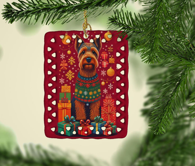 Welsh Terrier Holiday Christmas Porcelain Ornament Christmas Tree Hanging Decorations for Home Christmas Holiday, Rectangle, Gift, Multicolor
