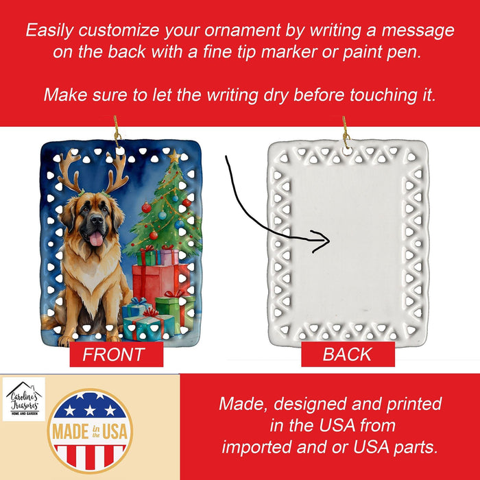 Leonberger Christmas Reindeer Porcelain Ornament Christmas Tree Hanging Decorations for Home Christmas Holiday, Rectangle, Gift, Multicolor