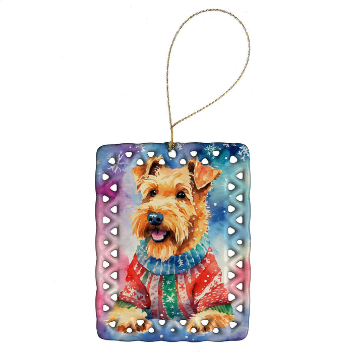 Airedale Terrier Christmas Porcelain Ornament Christmas Tree Hanging Decorations for Home Christmas Holiday, Rectangle, Gift, Multicolor - DTYStore
