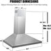 Range Hood 36 Inch; Wall Mount Vent Hood in Stainless Steel with Ducted/Ductless Convertible Duct; 3 Speed Exhaust Fan; Energy Saving LED Light; Push Button Control; 3 Pcs Baffle Filters