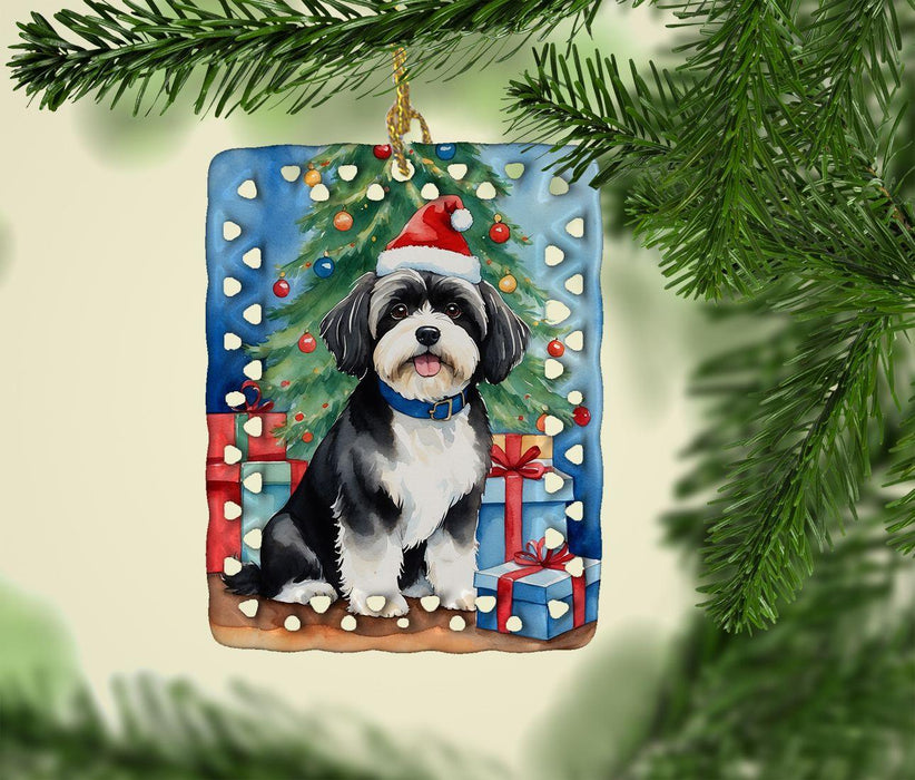 Havanese Christmas Reindeer Porcelain Ornament Christmas Tree Hanging Decorations for Home Christmas Holiday, Rectangle, Gift, Multicolor
