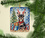 Black and Tan Chihuahua Christmas Reindeer Porcelain Ornament Christmas Tree Hanging Decorations for Home Christmas Holiday, Rectangle, Gift, Multicolor