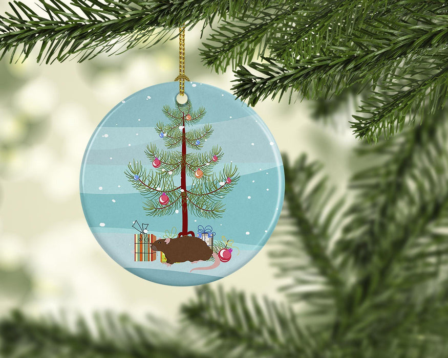 Rex Rat Merry Christmas Ceramic Ornament Christmas Tree Hanging Decorations for Home Christmas Holiday, Party, Gift, 3 in, Multicolor