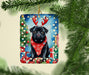 Black Pug Christmas Reindeer Porcelain Ornament Christmas Tree Hanging Decorations for Home Christmas Holiday, Rectangle, Gift, Multicolor
