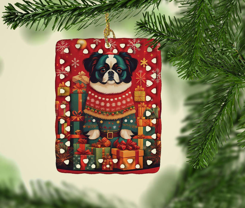 Japanese Chin Holiday Christmas Porcelain Ornament Christmas Tree Hanging Decorations for Home Christmas Holiday, Rectangle, Gift, Multicolor