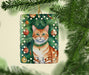Suphalak Cat By the Christmas Tree Porcelain Ornament Christmas Tree Hanging Decorations for Home Christmas Holiday, Rectangle, Gift, Multicolor - DTYStore