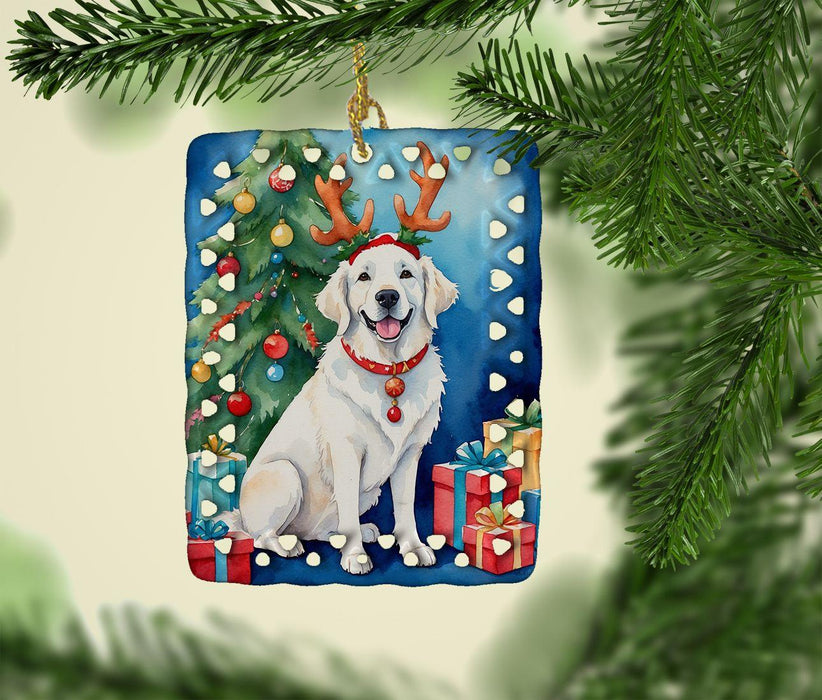Kuvasz Christmas Reindeer Porcelain Ornament Christmas Tree Hanging Decorations for Home Christmas Holiday, Rectangle, Gift, Multicolor