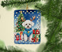 Bichon Frise Christmas Reindeer Porcelain Ornament Christmas Tree Hanging Decorations for Home Christmas Holiday, Rectangle, Gift, Multicolor