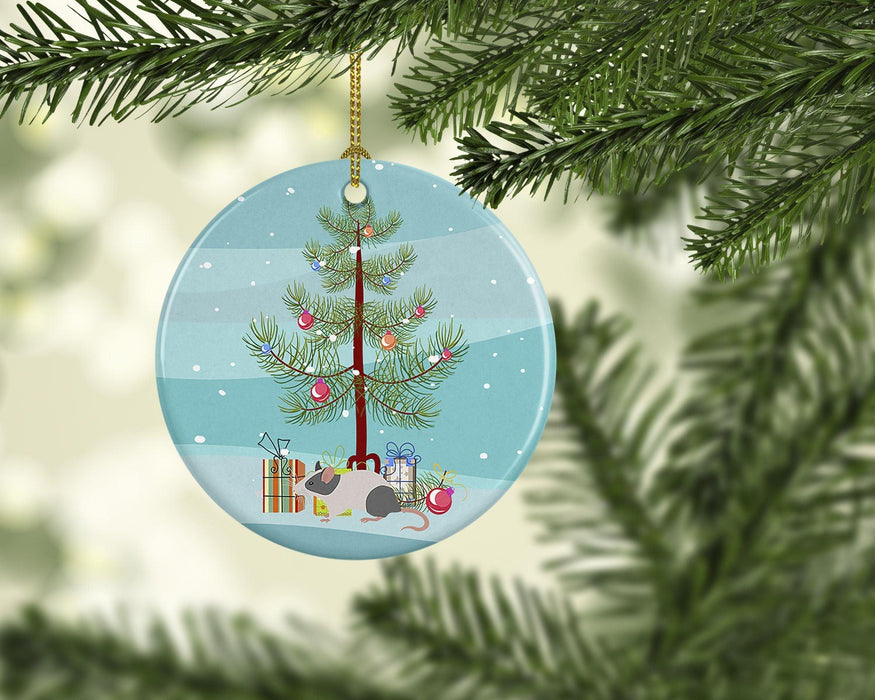Japanese Mouse Merry Christmas Ceramic Ornament Christmas Tree Hanging Decorations for Home Christmas Holiday, Party, Gift, 3 in, Multicolor