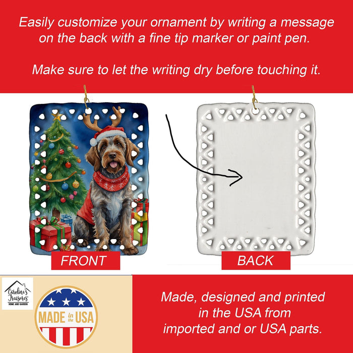 Wirehaired Pointing Griffon Christmas Reindeer Porcelain Ornament Christmas Tree Hanging Decorations for Home Christmas Holiday, Rectangle, Gift, Multicolor