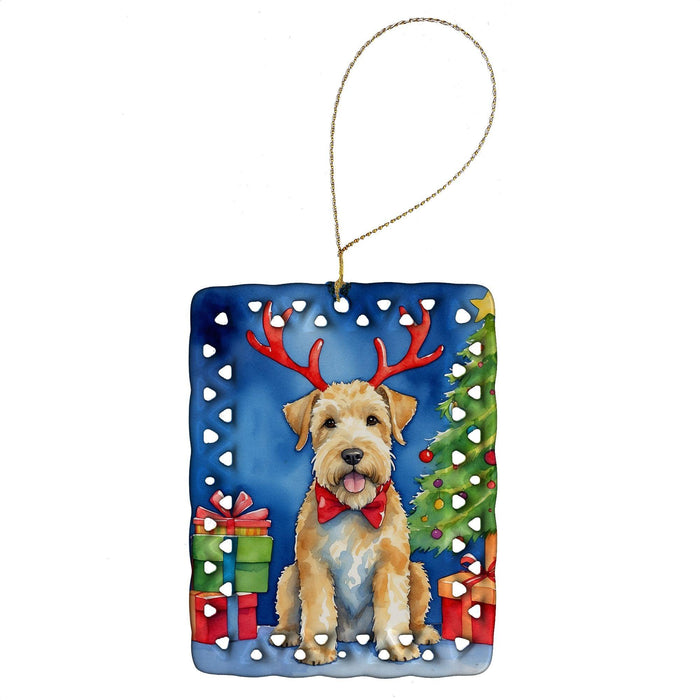 Wheaten Terrier Christmas Reindeer Porcelain Ornament Christmas Tree Hanging Decorations for Home Christmas Holiday, Rectangle, Gift, Multicolor - DTYStore