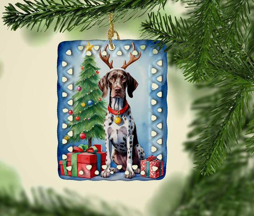 German Shorthaired Pointer Christmas Reindeer Porcelain Ornament Christmas Tree Hanging Decorations for Home Christmas Holiday, Rectangle, Gift, Multicolor