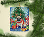 Pug Christmas Reindeer Porcelain Ornament Christmas Tree Hanging Decorations for Home Christmas Holiday, Rectangle, Gift, Multicolor