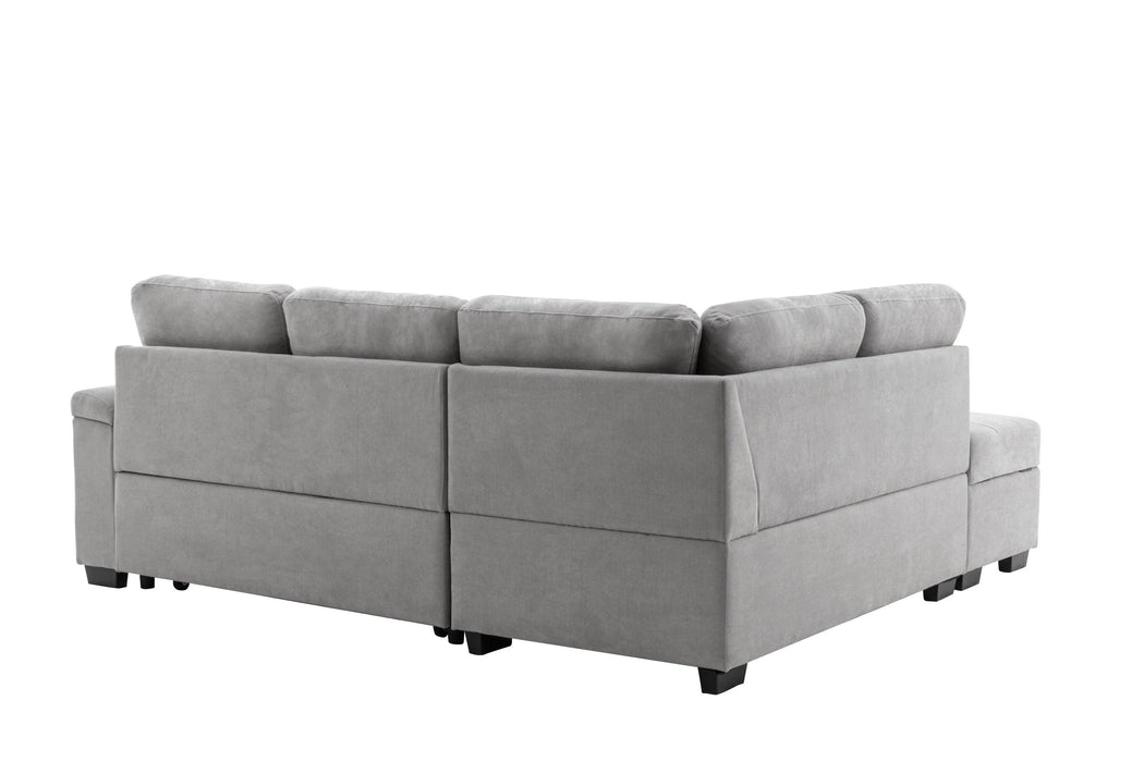 Sleeper Sectional Sofa, L-Shape Corner Couch Sofa-Bed with Storage Ottoman & Hidden Arm Storage & USB Charge for Living Room Apartment, Gray - DTYStore