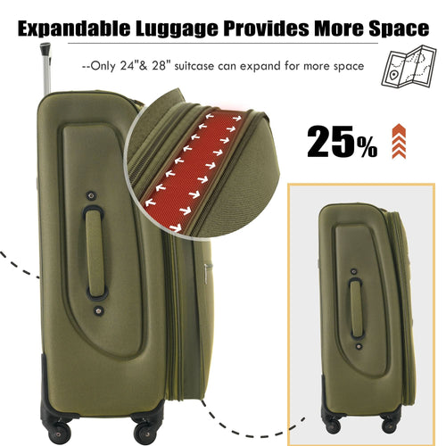 Softside Luggage Expandable 3 Piece Set Suitcase Upright Spinner Softshell Lightweight Luggage Travel Set - Image 7