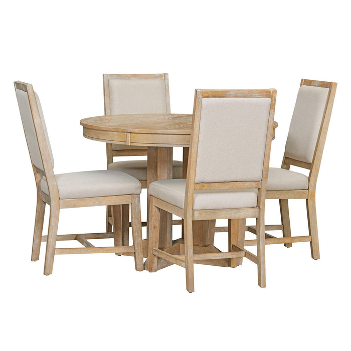 5-Piece Extendable Round Dining Set with Upholstered Chairs for Kitchen, Dining Room - DTYStore