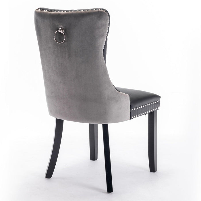 Furniture,Nikki Collection Modern, High-end Tufted Solid Wood Contemporary PU and Velvet Upholstered Dining Chair with Wood Legs Nailhead Trim 2-Pcs Setï¼ŒBlack+Gray - DTYStore