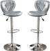 Silver / Grey Faux Leather PVC Stool Counter Height Chairs Set of 2 Adjustable Height Kitchen Island Stools Chrome Base. - DTYStore