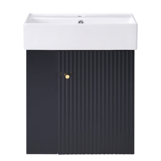 Modern Floating Bathroom Vanity with Ceramic Basin and Left Side Storage - Black, MDF, 21.6 inches