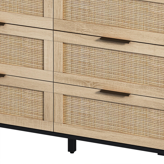 43.31"6-Drawers Rattan Storage Cabinet Rattan Drawer,for Bedroom,Living Room,Black - DTYStore