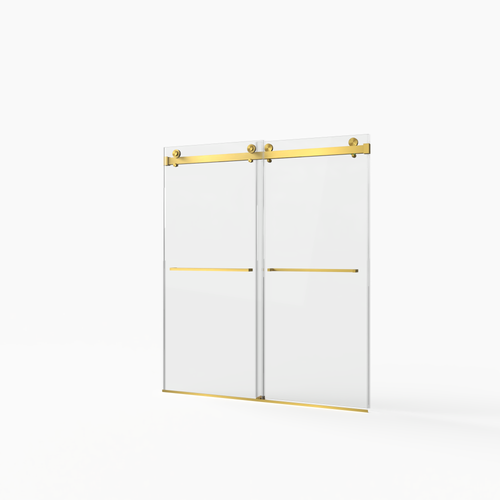 56-60'W x 70'H Frameless Double Sliding Shower Door,5/16' (8mm) Thick SGCC Tempered Clear Glass,Double Side Easy Clean Coat,Brushed Gold Finished With Buffer - Image 9
