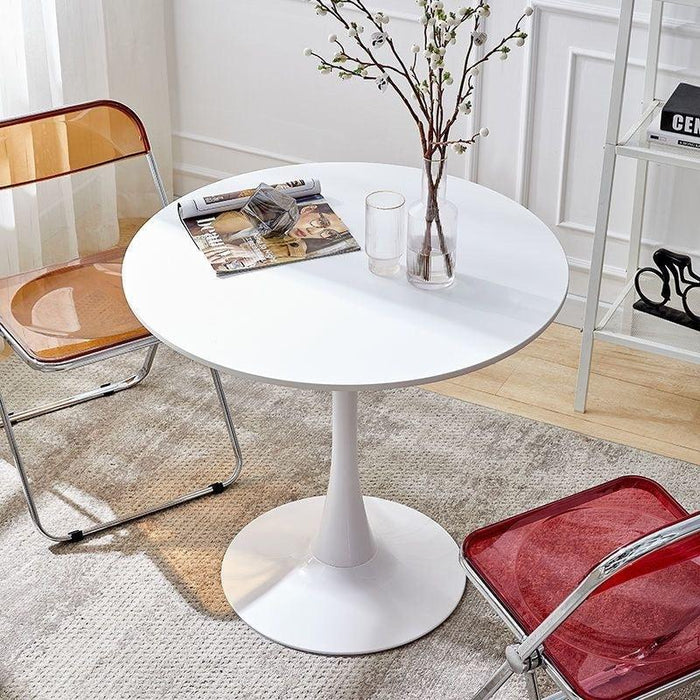 White Round Table, Modern Dining Table, MDF Top and Steel B0ase Tulip Round Kitchen Table, Mid Century Coffee Table for Living Room 24 Inch.