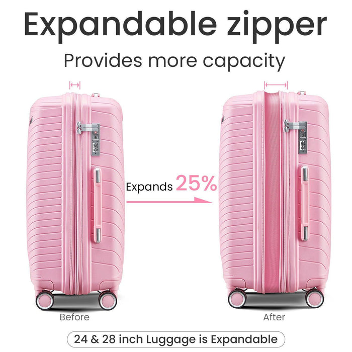 Luggage Sets 4 Piece(14/20/24/28), Expandable Lightweight Suitcase with 4 Double 360 Degrees Mute Spinner Wheels PP Materials Durable TSA Lock Travel Luggage - DTYStore