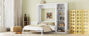 Queen Size Murphy Bed Wall Bed with Shelves,White - DTYStore