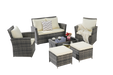 6 Piece Wicker Patio Furniture Sets with Ottoman & Tempered Glass Coffee Table - DTYStore