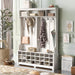 Modern Style Multiple Functions Hallway Coat Rack with Metal Black Hooks, Entryway Bench 60" Wide Hall Tree with Ample Storage Space and 24 Shoe Cubbies , White ( OLD SKU: WF286983AAK ) - DTYStore