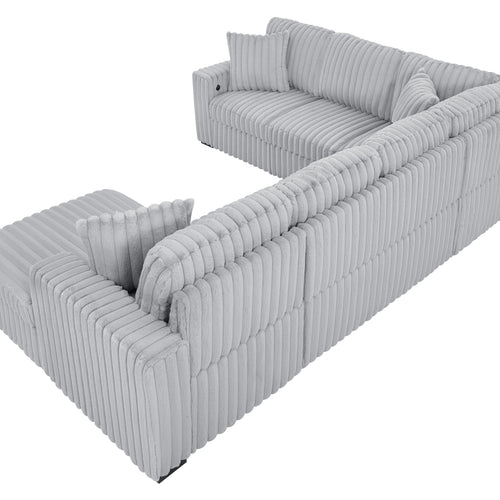 122 Inch Pull Out Couch, Rabbit plush Fabric Sofa Bed with USB Ports & Comfy Upholstered, Oversized U Shape Sectional Sleeper Sofa Bed with Storage Chaise, Grey - Image 7