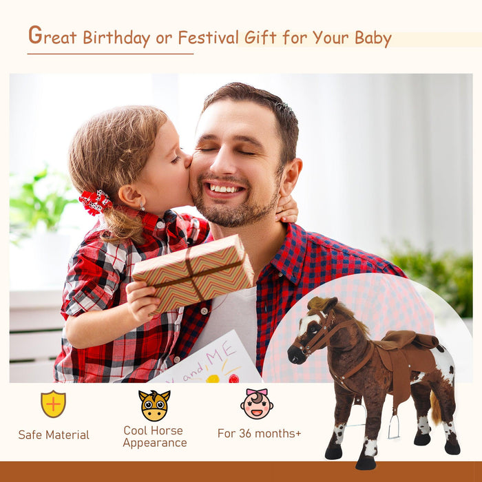 Sound-Making Ride On Horse for Toddlers 3-5, with Neighing and Galloping Sound, Stuffed Animal Horse Toy for Kids with Padding, Soft Feel, Brown - DTYStore