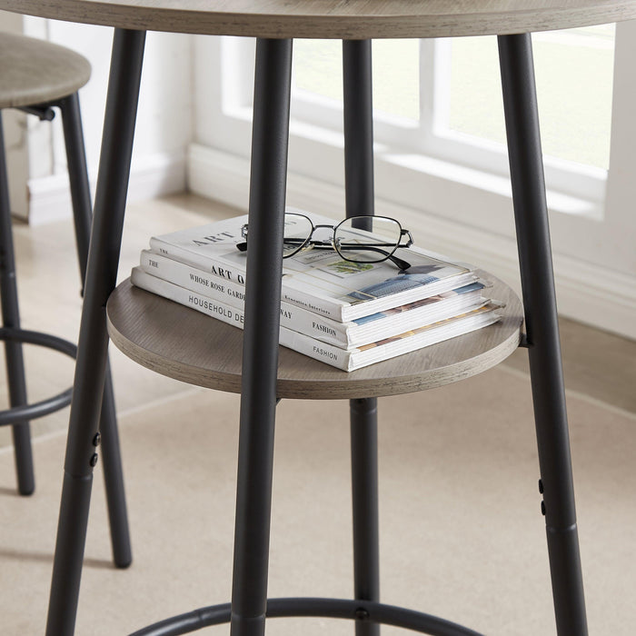 Round Bar Stool Set With Shelf, Upholstered Stool With Backrest Grey, 23.62'' W x 23.62'' D x 35.43'' H. - DTYStore