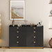 8 Drawer Double Dresser for Bedroom with LED, Modern Dressers Chest of Drawers with Fluted Panel, Wide Wood Storage Dresser Organizer, Dresser for Bedroom, Living Room,Black - DTYStore