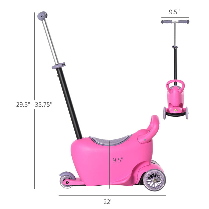 3-in-1 Ride On Push Car, Kids Scooter, Sliding Walker, Push Rider, with Adjustable Handlebar, 3 Balanced Wheels, Removable Storage Seat, for Boys and Girls Aged 2-6 Years Olds, Pink - DTYStore