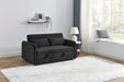55" Modern Convertible Sofa Bed with 2 Detachable Arm Pockets, Velvet Loveseat Sofa with Pull Out Bed, 2 Pillows and Living Room Adjustable Backrest, Grid Design Armrests - DTYStore