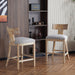 27' Counter Stools Set of 2, Upholstered Counter Height Bar Stools with Solid Rubber Wood Frame, Backrest, Footrest, Armless Barstools for Home Bar, Kitchen Counter, PEBBLE LINEN & Natural - DTYStore